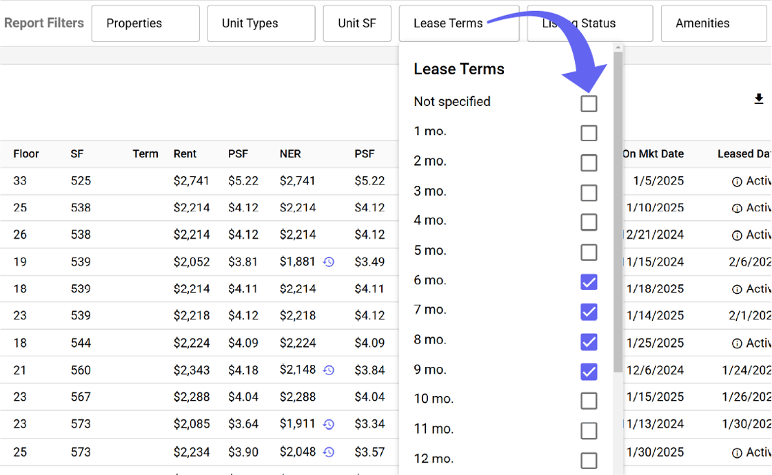 Lease Term Filters